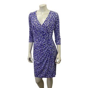 Laundry By Design Purple & White Wrap Dress 3/4 Sleeves Size10